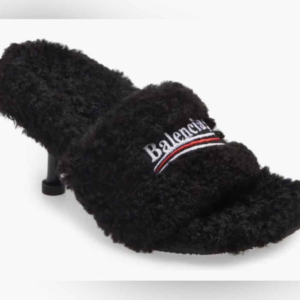 Balenciago Campaign Logo Faux Shearling Slide Sandal (Women)  
Size 10 
NWOT